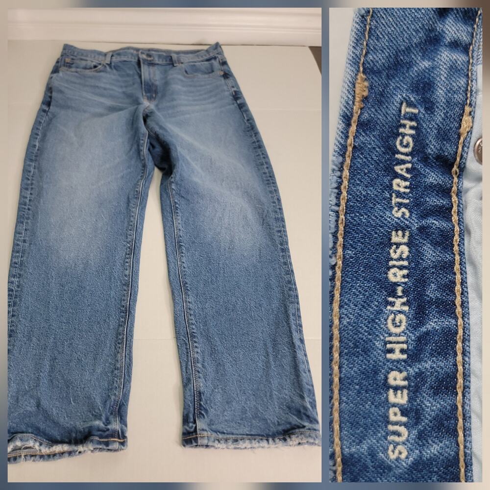 AMERICAN EAGLE Jeans Womens Sz 16 Short Straight Super High Rise Stretch